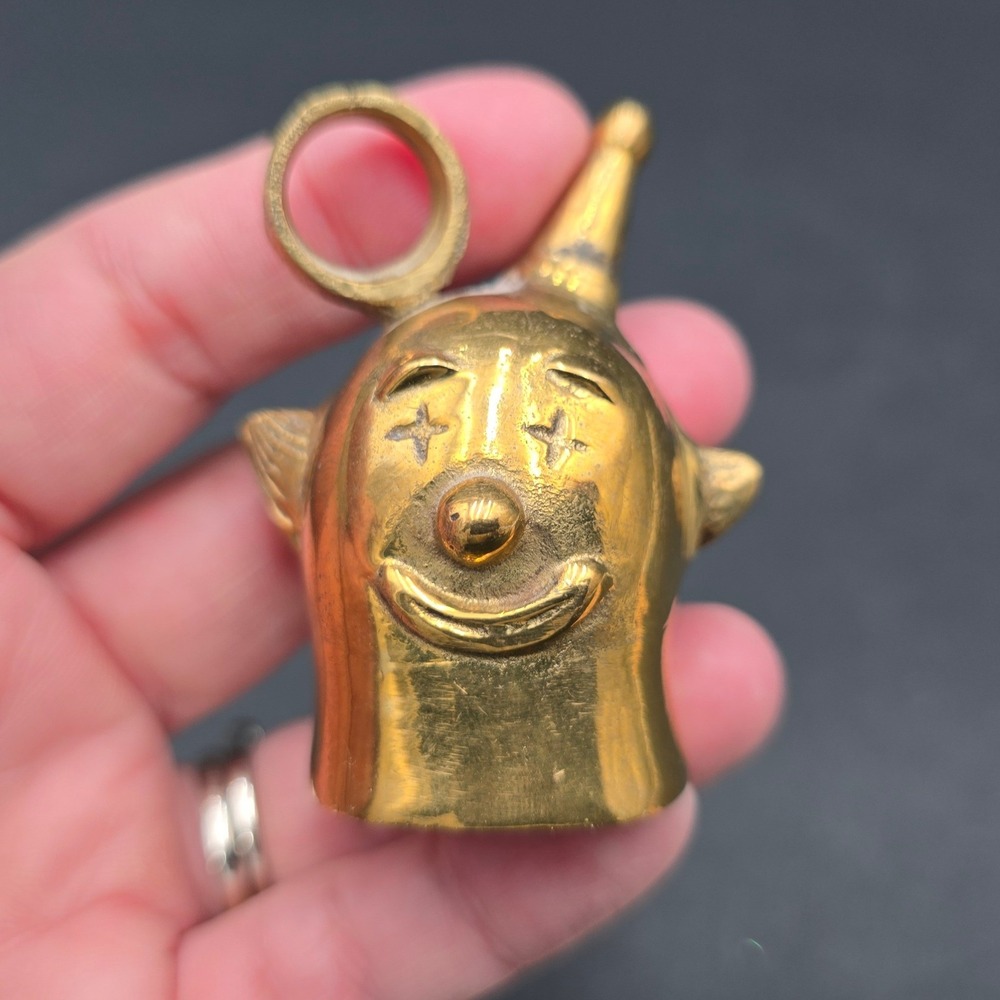 Vintage Solid Brass Clown Head Charm Small Decorative Ornament Figurine